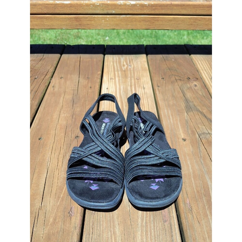 Skechers Black Memory Foam Reggae Slim Simply Stretch Sandals Size 7 New
